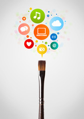Brush close-up with social network icons