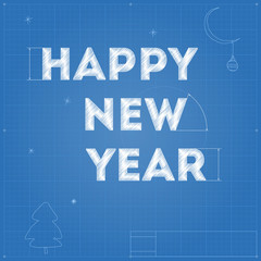 Card of New Year blueprint drawing