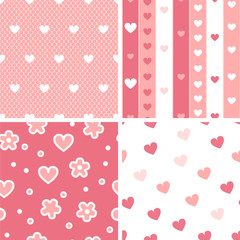 Hearts valentine's day seamless patterns set in pink and white