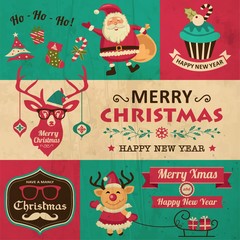 Fototapeta premium Vector collection of vintage Christmas elements