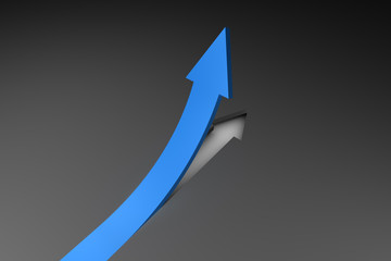 Blue arrow pointing up from grey surface