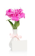 Pink peony in vase and empty card