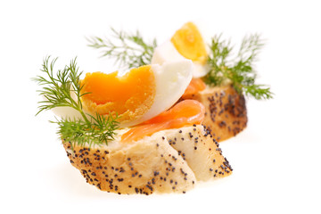Canape with egg and salmon