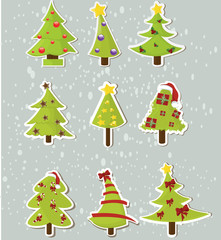 Set of Christmas trees on stickers