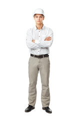 young engineer wearing a white helmet