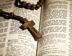 Holy Bible and Rosary Beads