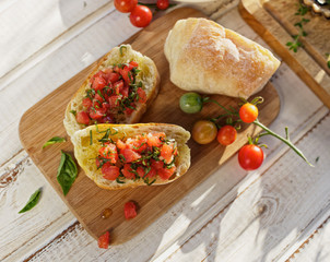 Bruschetta with fresh tomato and basil