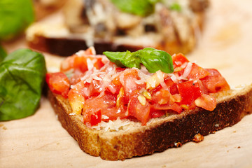 Tomato and mushroom bruschettas