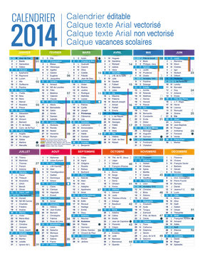 calendrier 2014 - CMJN éditable - vecteur