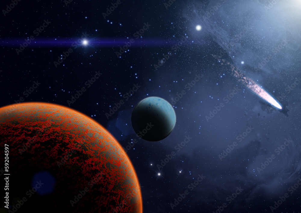 Wall mural view of planets, moons and the universe
