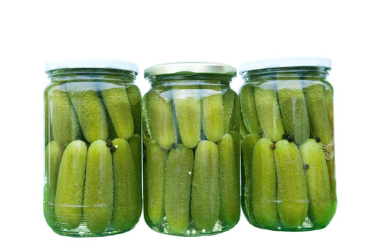 Homemade dill pickles in glass jars
