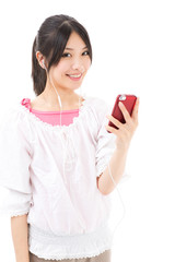 young asian woman using smart phone on white background