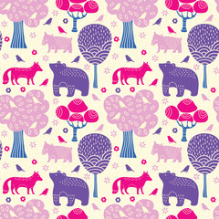 Forest animals seamless pattern © tets