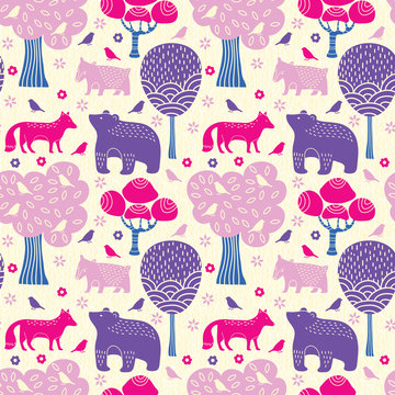 Fototapeta Forest animals seamless pattern