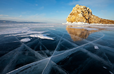 Baikal. Edor Island. Winter travel on ice