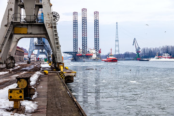 Oil rig towed to port of Gdansk, Poland.
