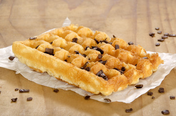 waffle with chocolate on kitchen paper