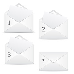 White envelopes with 3 options and question
