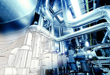 Sketch of piping design mixed with industrial equipment photo © Andrei Merkulov