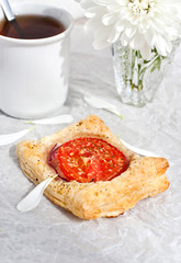 Tomato tart  and cup of tea