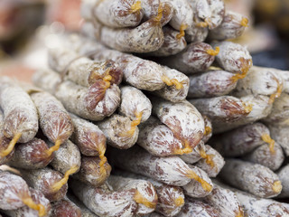 French hand-made sausage at the market