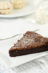 Piece of chocolate cake on the plate