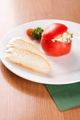 Tomatoes stuffed with spread of eggs, tuna in oil and mayonnaise