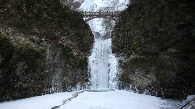 Multnomah Falls in Deep Freeze Winter Portland Oregon
