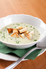 Cabbage soup with cream with toasted sandwich
