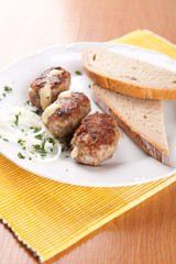 Meat dumplings stuffed with cheese and onion bread