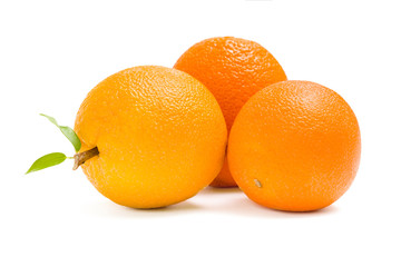 Close up of three oranges, isolated