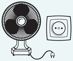 Electric fan isolated on blue background