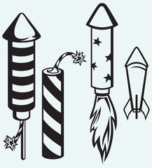 Rocket fireworks isolated on blue background