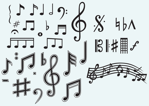 Various musical notes isolated on blue background