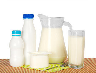 Dairy products and napkin on the bamboo cloth