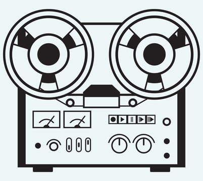 Reel tape recorder isolated on blue background
