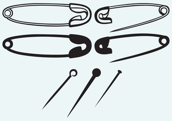 Safety pin. Collection of various pushpin