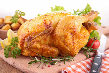 roasted chicken on board