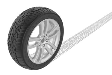 Naklejka premium Car winter wheel. Track on ground.