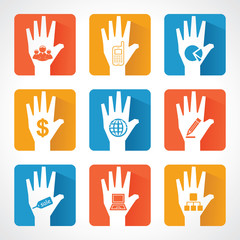 Different business icons and design with helping hand