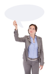 Businesswoman Looking At Speech Bubble