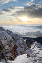 Fototapeta na wymiar Amazing view of mountains covered snow, High Tatras, Slovakia