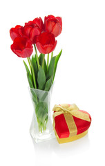 Tulips and gift box the heart