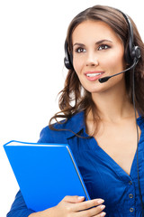 Support phone operator in headset, isolated
