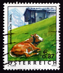 Postage stamp Austria 2002 Cow in Pasture, Tyrol Province