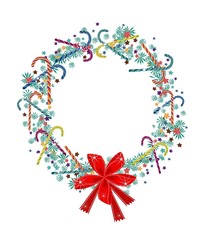 Christmas Wreath with Candy Canes and Red Bow