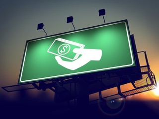 Icon of Money in the Hand on Green Billboard.