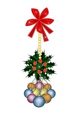 Christmas Ball and Christmas Holly with Red Bow