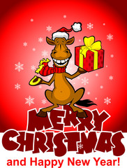 New year horse with gift (red background)