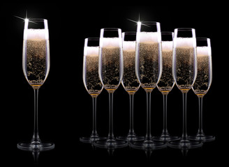 champagne glass on black background